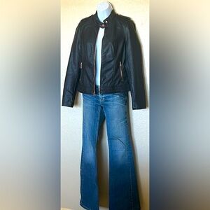 Apt. 9 Black Faux Leather Rose Gold Motorcycle Jacket Small NWOT